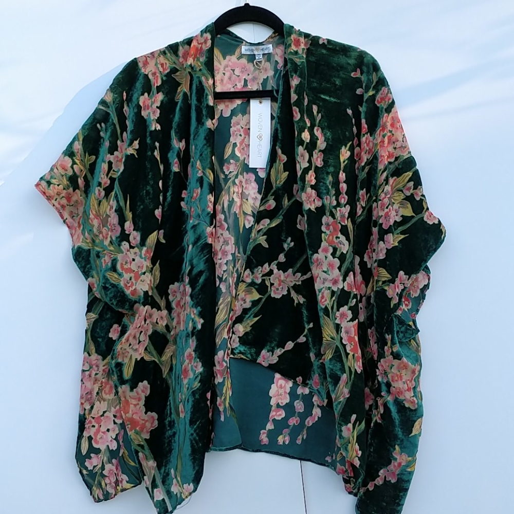 Velvet Burnout Floral Kimono Jacket